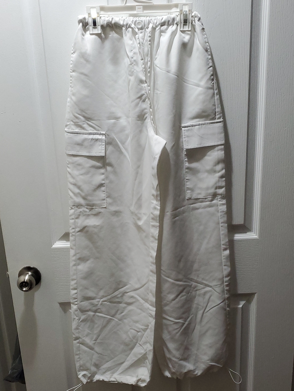 White Cargo Pants with Drawstring Hem
